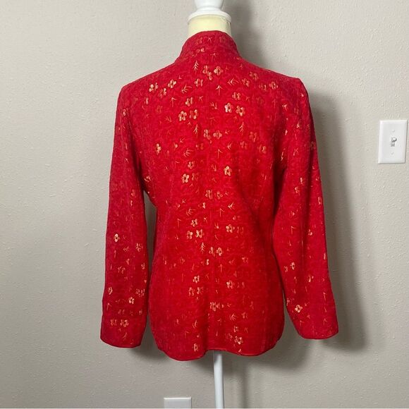 Chicos Red &Gold Tone Mandarin Brocade Floral Blazer/Jacket Women's Size 1/Small - Picture 11 of 16